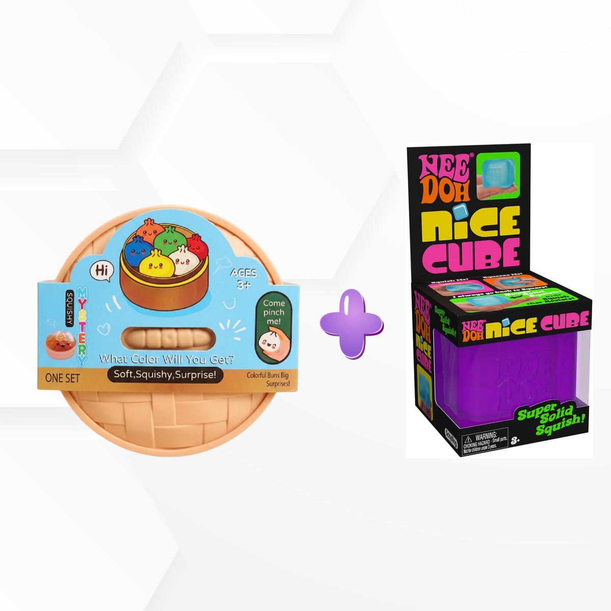 Needoh Squishy Nice Cube NEW HOTš„VIRAL Squeeze Toy - 2" Wide - (Pack of 1) + Squishy Dumpling NEW HOTš„VIRAL MYSTERY Holographic Ribbon Dumpling (Pack of 1