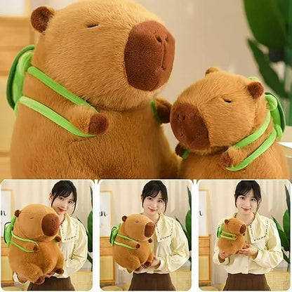 Cute cartoon capybara plush toy with turtle backpack