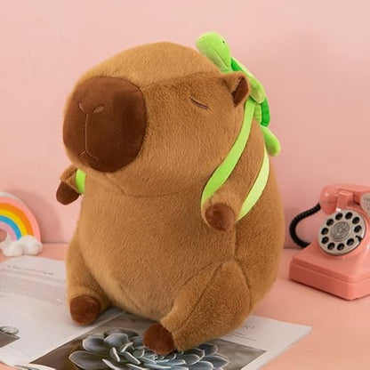 Cute cartoon capybara plush toy with turtle backpack