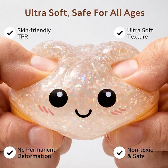 Dumpling Squishy Glitter Mystery Toy | Mystery Squishy Dumplings Set for Kids | Surprise Dumpling Glitter Squishy, Rare Dumplings Bun Stress Relief Fidget Set, Random Colors