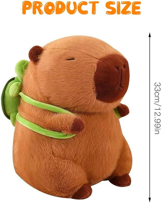 Cute cartoon capybara plush toy with turtle backpack