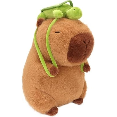 Cute cartoon capybara plush toy with turtle backpack