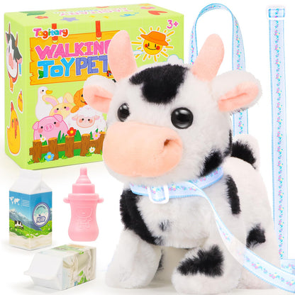 Hopearl Walking Cow Interactive Electronic Pet Plush Dairy Cattle Toy