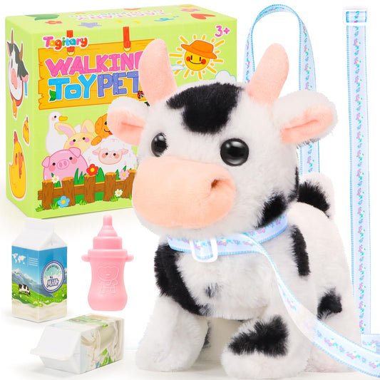 Hopearl Walking Cow Interactive Electronic Pet Plush Dairy Cattle Toy