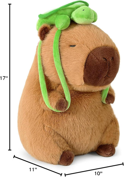 Cute cartoon capybara plush toy with turtle backpack