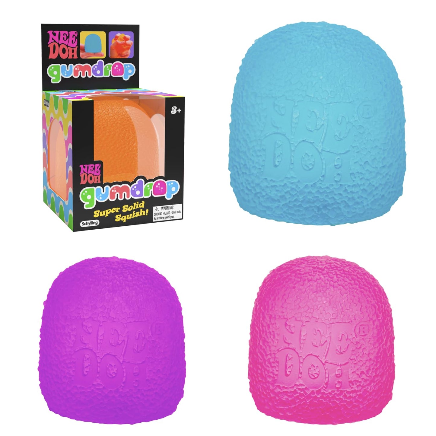 Schylling NeeDoh Gumdrop Squishy Fidget Toy, Sweetie-Themed NeeDoh Stress Ball, Kids' Sensory Toys for Anxiety Relief, Safe Non-Toxic Dough Material, 100% authentic Color may vary