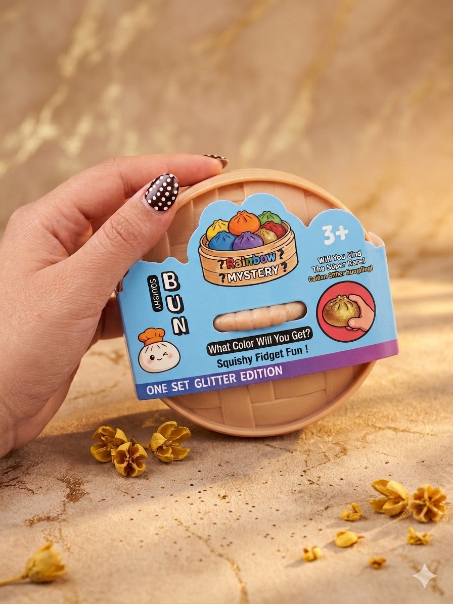 Dumpling Squishy Glitter Mystery Toy | Mystery Squishy Dumplings Set for Kids | Surprise Dumpling Glitter Squishy, Rare Dumplings Bun Stress Relief Fidget Set, Random Colors