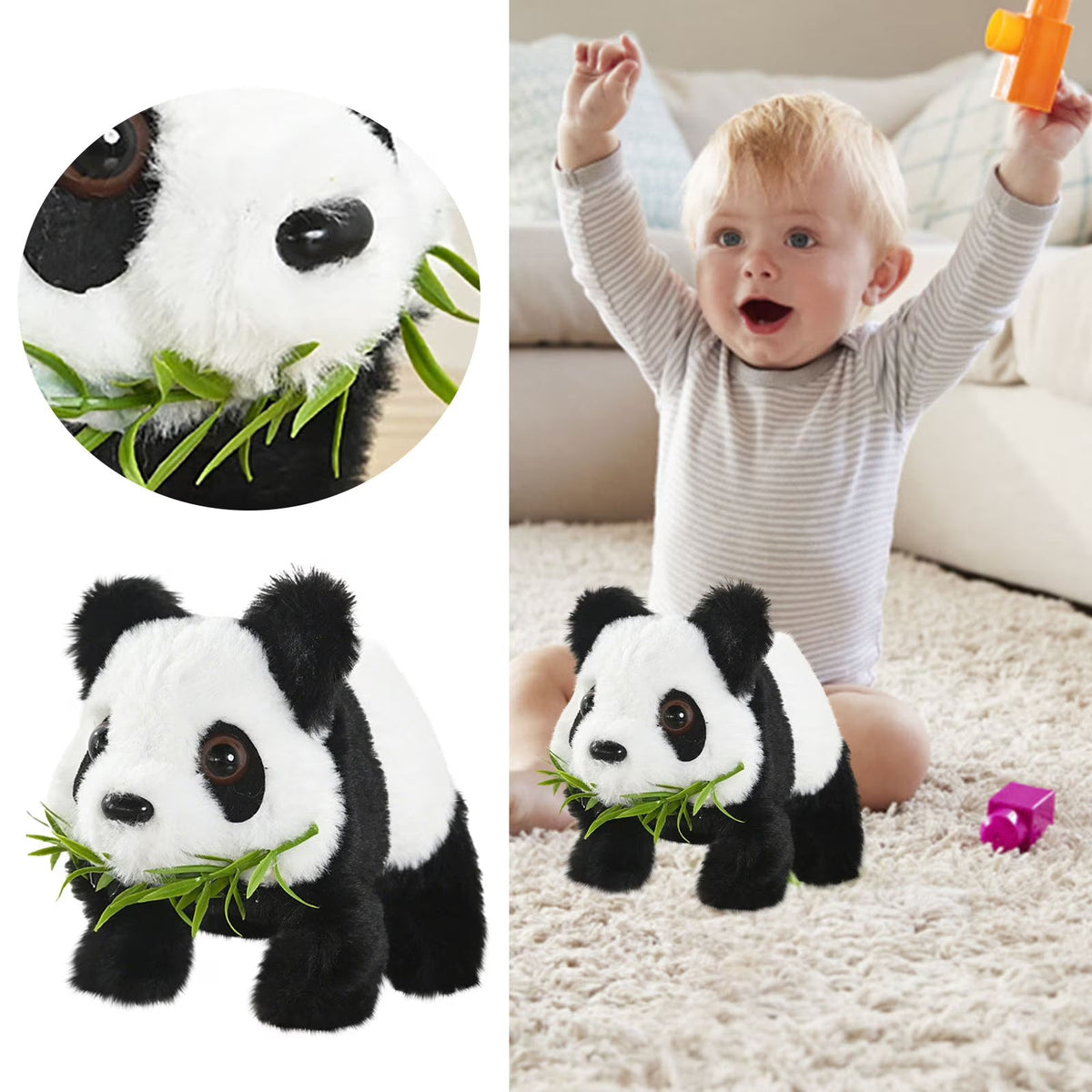 Electric Plush Panda Toy with Sound Movable Ears Mouth Interactive Walking Animal Plushie