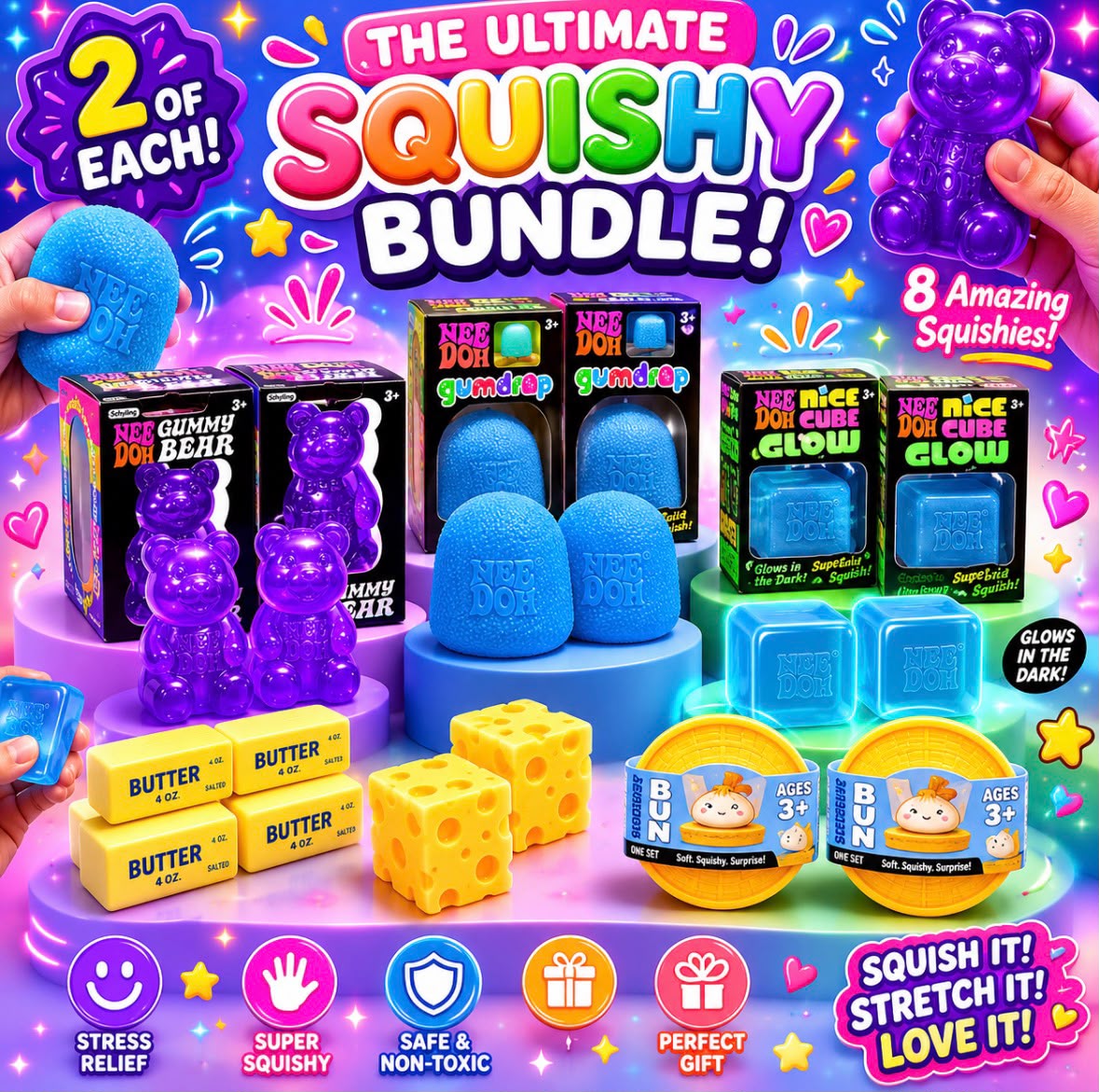 The Ultimate Squishy Bundle – 2 of Each! 8 Squishies, Endless Fun! 🥳